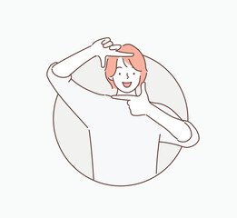 Woman making a hand frame. Hand drawn style vector design illustrations.