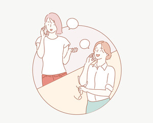 People talking on the phone. Hand drawn style vector design illustrations.