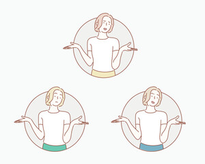 Woman with negative emotions set. Hand drawn style vector design illustrations.