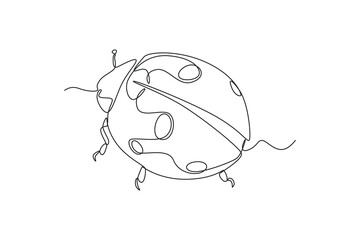Continuous one line drawing lady bug. Spring concept. Single line draw design vector graphic illustration.