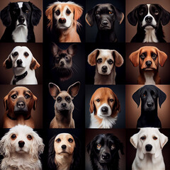 Collage of images of dogs. Lots of dogs of different breeds.