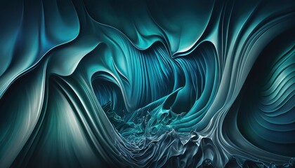 Obraz premium a computer generated image of a blue and green wave pattern with a black background and a black background with a white and blue wave pattern. generative ai