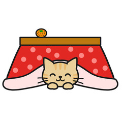 こたつでニッコリ温まる茶トラ猫