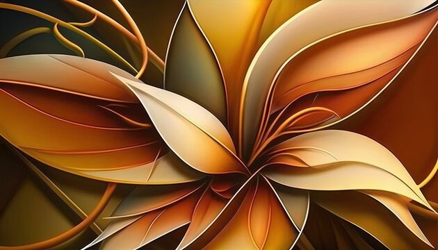  a computer generated image of a flower with leaves on it's petals and petals on the petals are brown, yellow, and orange. generative ai © Anna