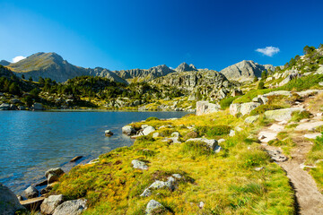 Pyrenees Pessons peak and lakes in Andorra