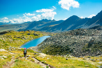 Pyrenees Pessons peak and lakes in Andorra - obrazy, fototapety, plakaty