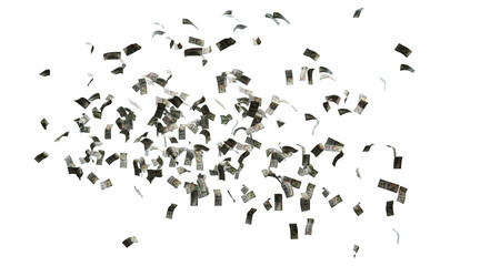 Money rain, dollar banknotes fly. Isolated on transparent background