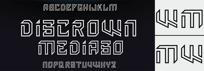 DISCROWN MEDIASO Sports minimal tech font letter set. Luxury vector typeface for company. Modern gaming fonts logo design.