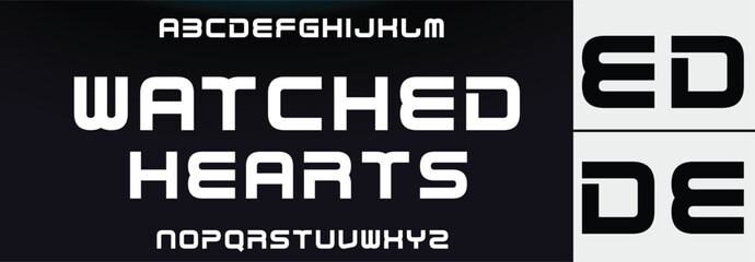 WATCHED HEARTS Sports minimal tech font letter set. Luxury vector typeface for company. Modern gaming fonts logo design.