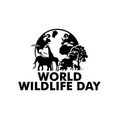 World Wildlife Day. Happy wildlife day web banner illustration. Wild animals with African safari  and sea animals decoration for animal care