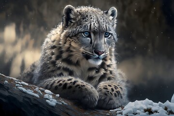 Fototapeta na wymiar Snow leopard in a cold winter