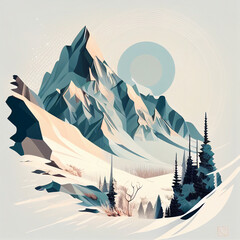 landscape with of snow mountains in winter, GENERATIVE AI