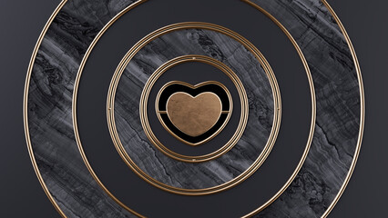 Golden heart inside a circle goal. Valentine's day or wedding.