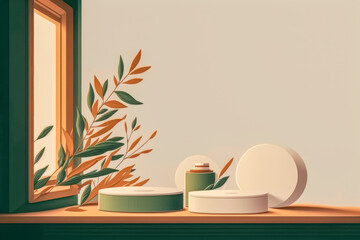 Mockup painting of a window sill with a green plant. Generative AI.