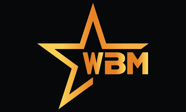 WBM golden luxury star icon three letter logo design vector template. royal logo | luxury logo | jewelry logo | premium logo | iconic logo | Victoria logo |	