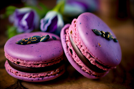 lilane Macarons auf wei&szlig;em Hintergrund. Bunte franz&ouml;sische Desserts - Generative Ai