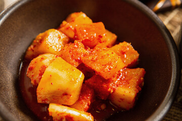 Korean spicy pickles dish , radish kimchi 