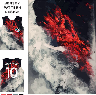 Abstract red smoke cloud concept vector jersey pattern template for printing or sublimation sports uniforms football volleyball basketball e-sports cycling and fishing Free Vector.