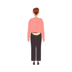 Man Character in Pink Hoody Standing Back View Vector Illustration