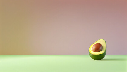 Avocado on pastel green background. copy space text blank area