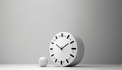 alarm clocks on light grey background wall. copy space text blank area
