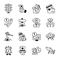 Set of Money Loss Icons in Doodle Style

