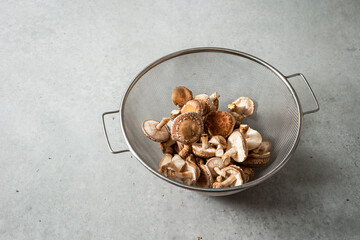Shiitake mushrooms on marble background	