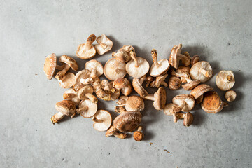 Shiitake mushrooms on marble background