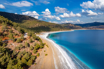 Turquoise water Salda lake Turkey aerial view