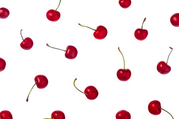 Pattern cherry berries isolated on transparent background. Top view. Flat lay style. - 569938369
