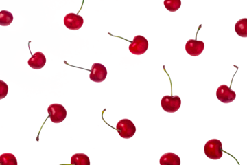 Pattern cherry berries isolated on transparent background. Top view. Flat lay style.
