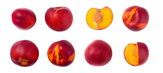 ripe nectarine isolated on transparent background. Top view. Flat lay pattern. Set or collection