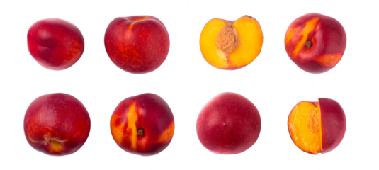 ripe nectarine isolated on transparent background. Top view. Flat lay pattern. Set or collection