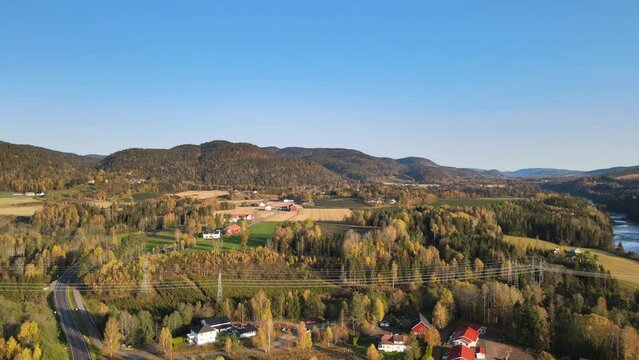 Drone of the countryside in south of Norway, Numedalsl&aring;gen, river