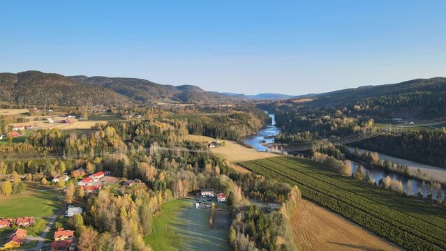 Drone of the countryside in south of Norway, Numedalsl&aring;gen, river