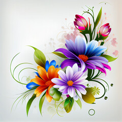colorful flowers on white background, like vector, flowers for wall poster generative ai technology