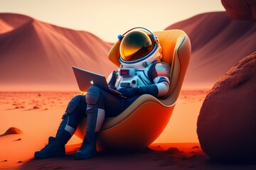 an astronaut resting on mars in a beach chair, desktop wallpaper