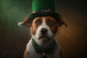 Dog in the guise of an Irish leprechaun, Saint Patrick's day, created with Generative AI