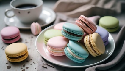 Macaron On a Plate, Delicious Dessert