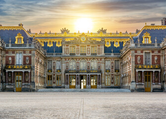Versailles palace outside Paris at sunset, France