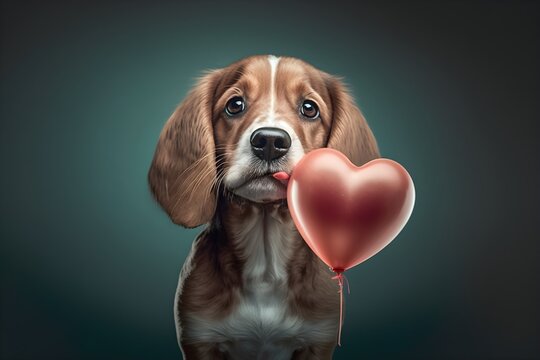 Illustration of a cute dog in love, valentines day concept. Generative AI.