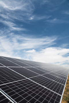 Solar Park in summer with blue sky. Spain