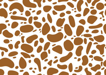 Dalmatian or giraffe seamless pattern, animal print skin spot texture. Abstract shapes design dog or cow brown spots on white background for fibres and textile. Simple endless leather backdrop. © Irina