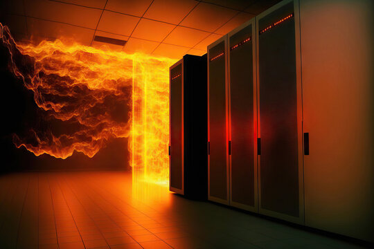 AI image of burning fire in dark room
