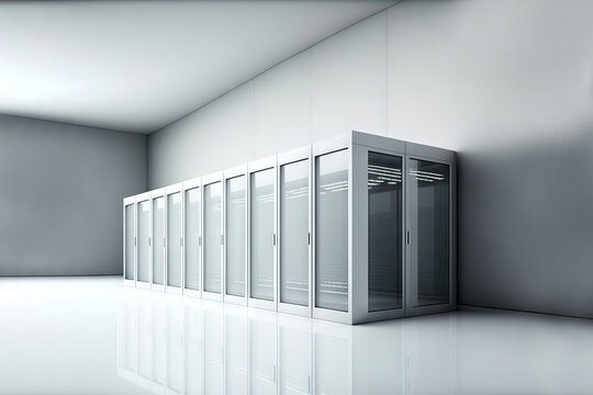 AI image of modern glass doors in server room