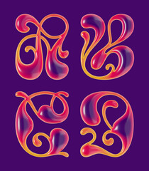 Set of 3d rendered curly letters with smooth glossy surface.