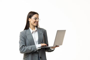 Business, finance and employment, female successful entrepreneurs concept. Confident businesswoman, office worker using laptop, help clients