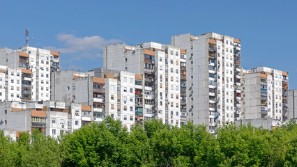Fototapeta na wymiar Old Concrete Building Blocks at New Belgrade