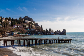 View of Genoese rock in Gurzuf. Crimea, Russia.