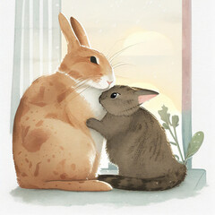 Rabbits watercolor illustration for kids
